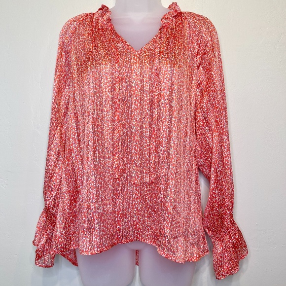 Collective Concepts | NWT Metallic Micro Floral Long Sleeve Lightweight Blouse - Picture 2 of 14